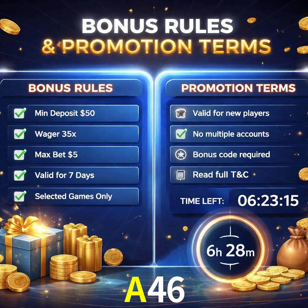 Reglas de promoción A46 y condiciones de bonos explicadas visualmente